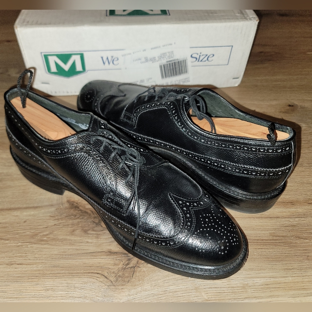 Mens Mason Dress Up Shoe Leather Wing Tip Lace Up Sz 10D Black w/ Shoe Tree